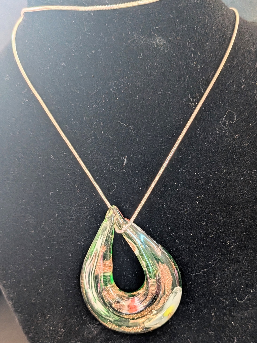 Multicolor Glass Teardrop Pendant Necklace on Gold-Tone Chain